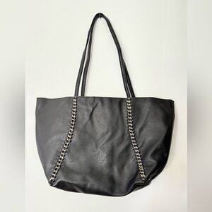 Huge Big Black Tote with Silver Chain Accents New!